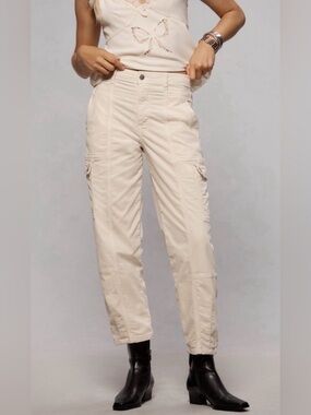 Anthropologie The Carson Utility Barrel Micro Corduroy Pants Color Ivory Velvet